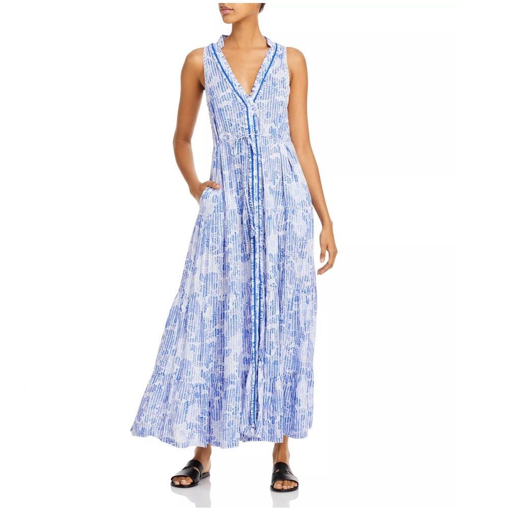 Poupette St. Barth Nana Printed Maxi Dress Revolve Blue Begonia, NWT, Size L - Picture 4 of 15
